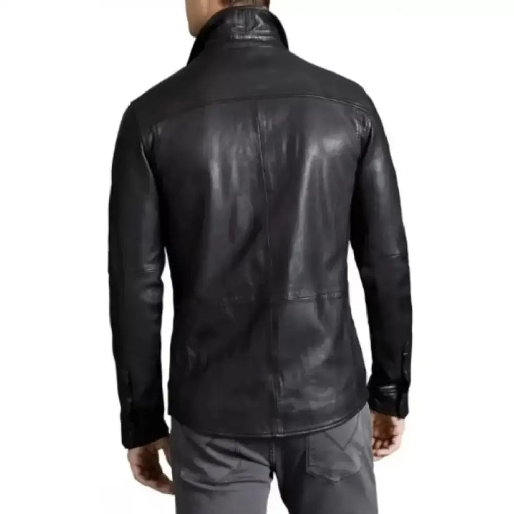 Men’s Black Real Sheepskin Leather Shirt-1