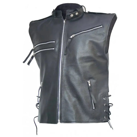 Men's Vintage Motorcycle Leather Vest-0