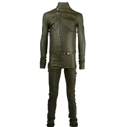 Men's Zipper Leather Jumpsuit-0