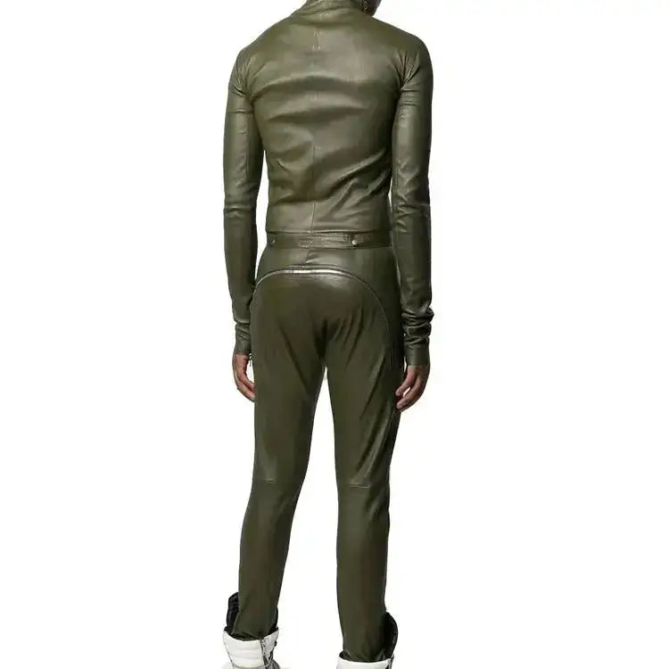 Men's Zipper Leather Jumpsuit-2