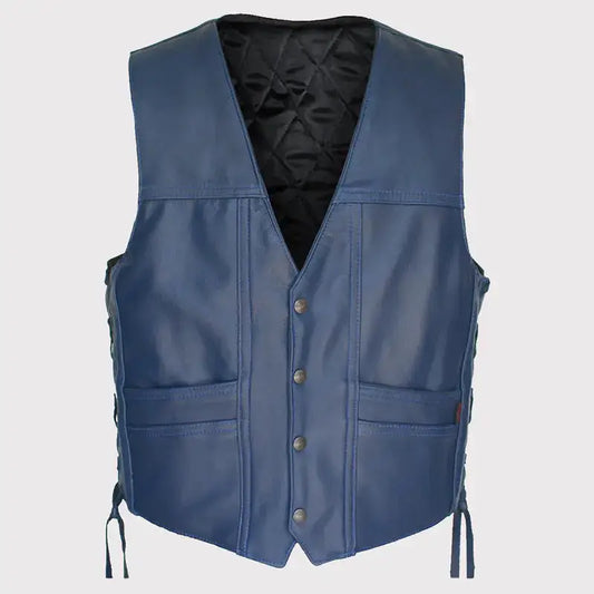 Men's Navy Blue Leather Cruiser Vest-0