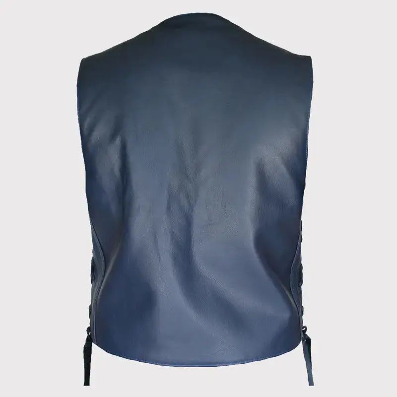 Men's Navy Blue Leather Cruiser Vest-1