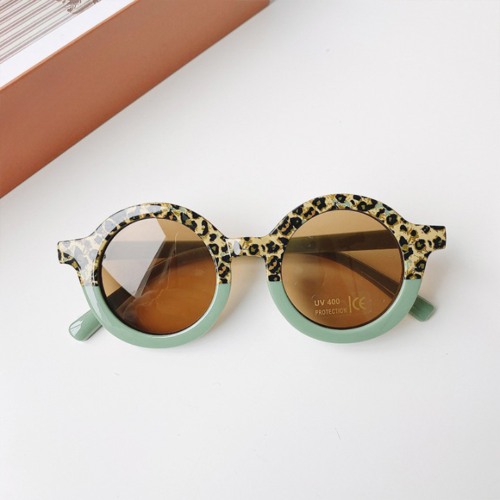 Girls Color Patchwork Design Round Frame Sunglasses-6