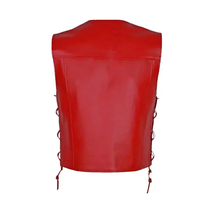 Men's Red Motorcycle Biker Vest – Genuine Cowhide Leather-1