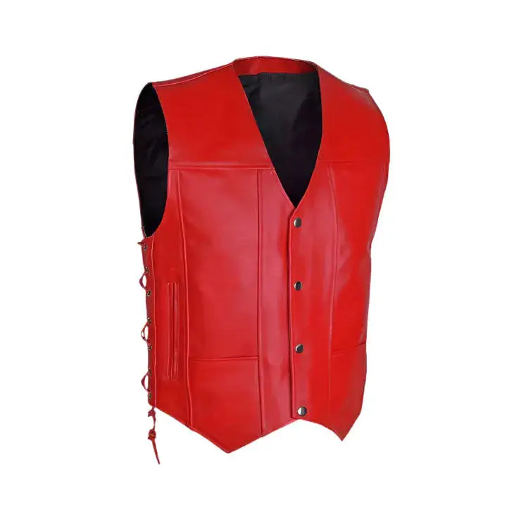 Men's Red Motorcycle Biker Vest – Genuine Cowhide Leather-2