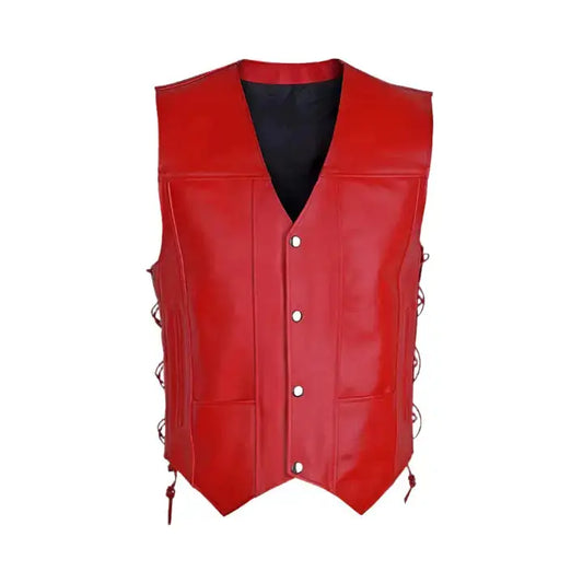 Men's Red Motorcycle Biker Vest – Genuine Cowhide Leather-0