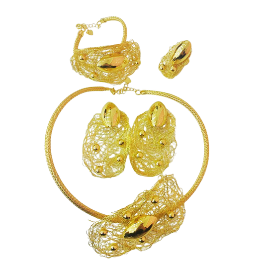 NNEOBA Jewelry Set Gold Necklace Earrings Bracelet Ring-0