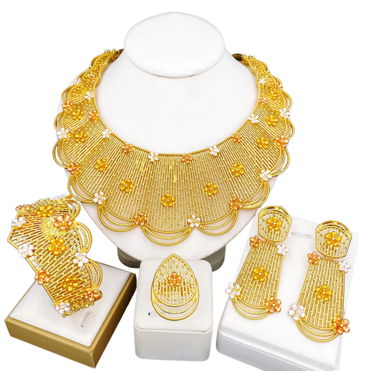 NNEOBA Jewelry Set Women Tricolor Necklace Earrings Bracelet Ring-0