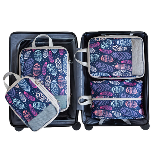Feather Print Travel Compression Bag Set Organizer-0