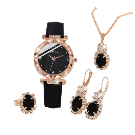 NNEOBA Luxury Women’s Rhinestone Quartz Watch Set (5-Piece)-0