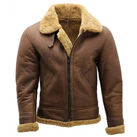 Men's Real Leather Shearling Bomber Jacket-0