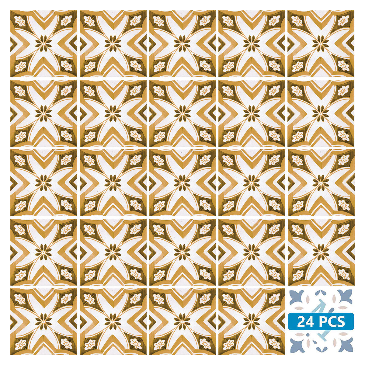 White and Orange Beautiful Backsplash Retro pattern tile stickers Model - V33-1