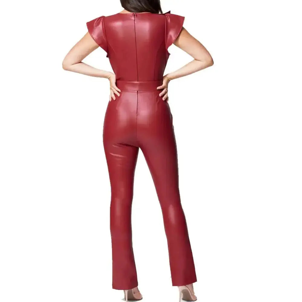 Women’s Ruffle-Detail Leather Jumpsuit-2
