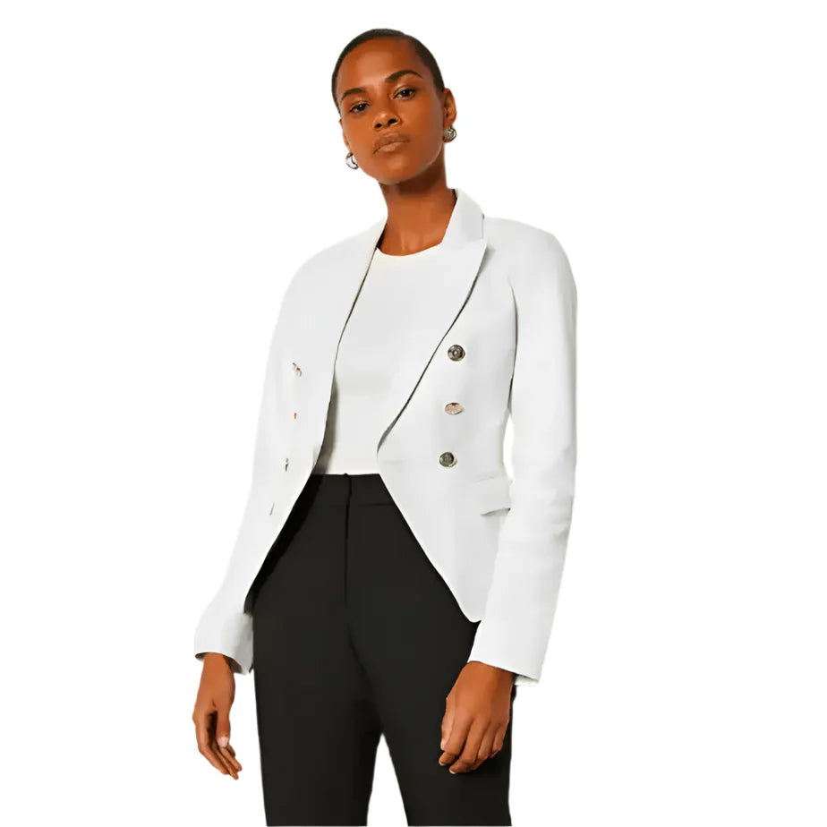 Women's White Leather Blazer with Silver Buttons-0