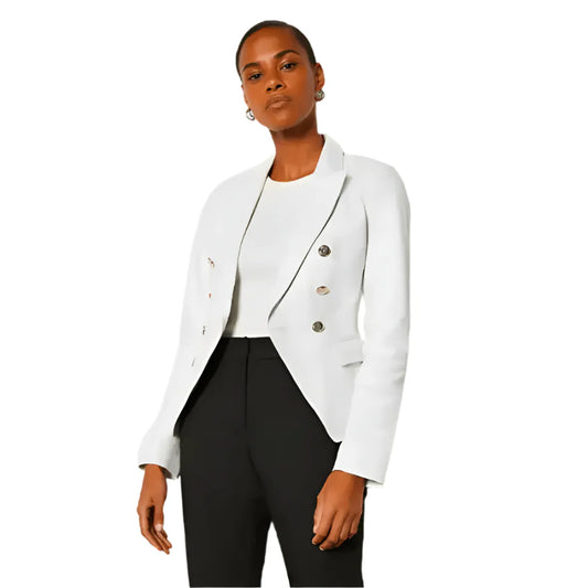 Women's White Leather Blazer with Silver Buttons-0
