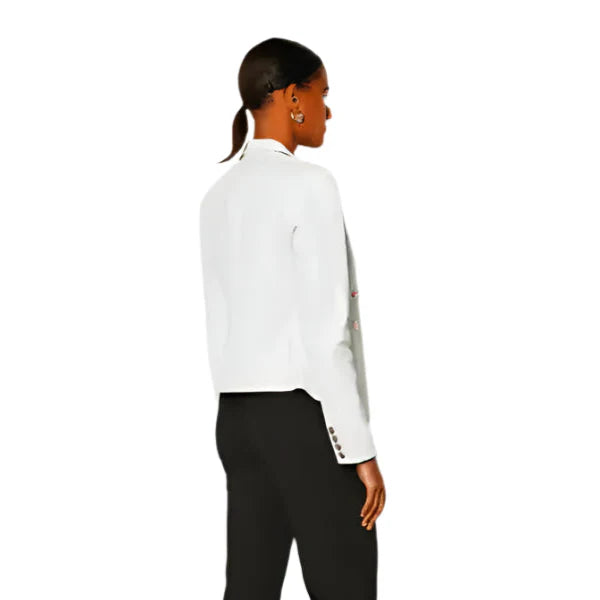 Women's White Leather Blazer with Silver Buttons-2